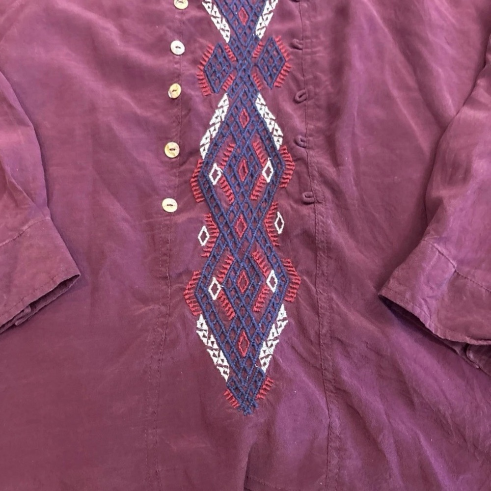 Johnny Was Silk Floral Shirt w/ button dart embellished back - size L Fabulous - Picture 12 of 13